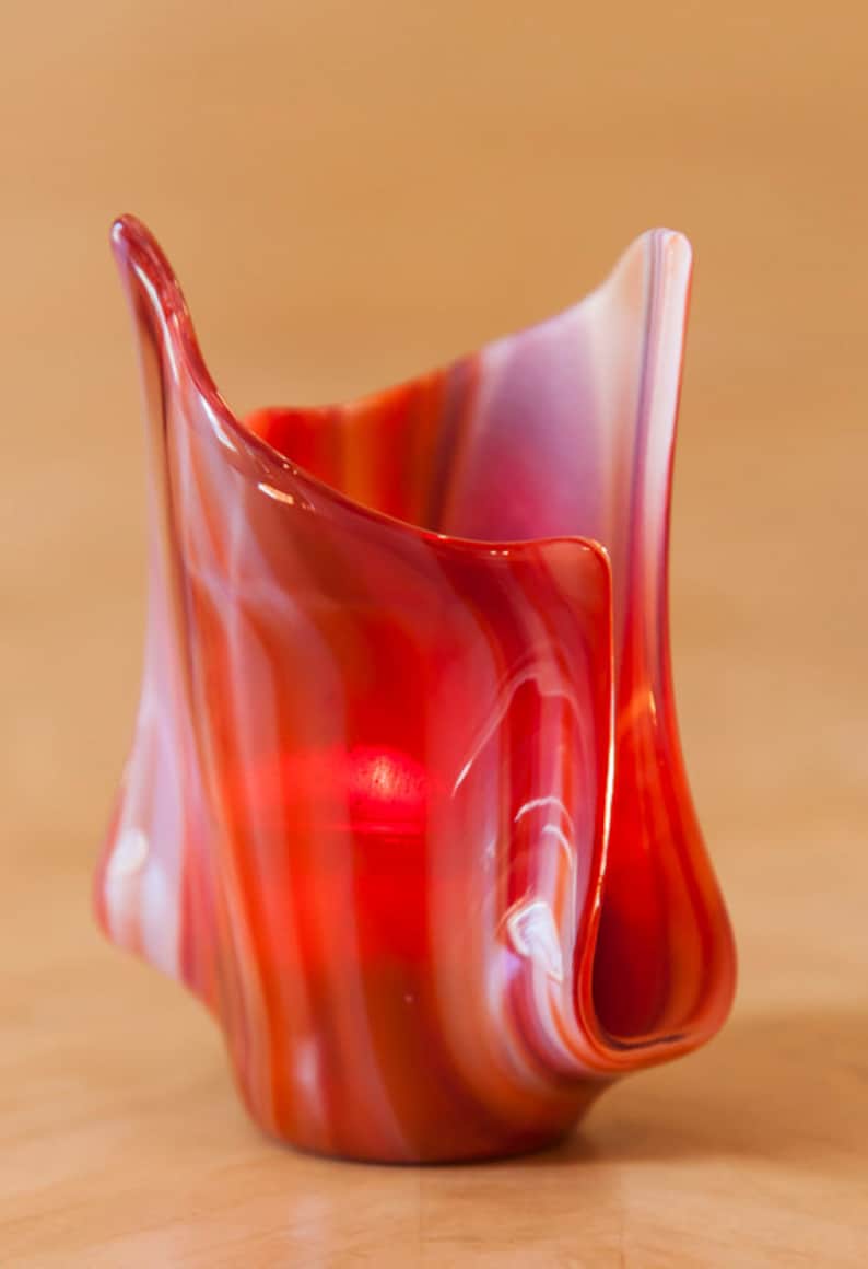 Fused Glass Vase, Red Vase, Candle Holder, Votive, Holiday Gift, Christmas Gift Etsy