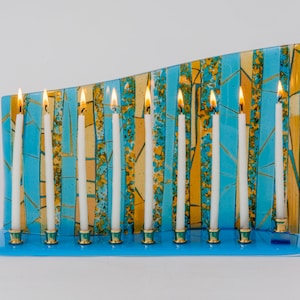 Mediterrane Menora, Kunstglas Menora, handgemachte Menora, Kunstglas, Judaica, Chanukka, jüdische Feiertage, jüdisches Hochzeitsgeschenk, jüdische Kunst