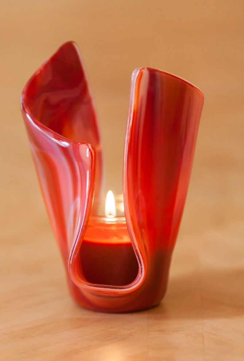Fused Glass Vase, Red Vase, Candle Holder, Votive, Holiday Gift, Christmas Gift Etsy