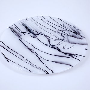 black and white glass platter, black and white plate,  fused glass platter, serving tray, glass serving dish, hostess gift, holiday platter