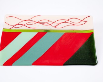 Grüne und rote Kunst Glasplatte, geschmolzene Glasplatte, lange Servierschale, Gastgeberin Geschenk