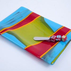 art glass platter, Hanukkah glass platter, Hanukkah tray, blue and red serving dish, fused glass hostess gift, decorative glass tray