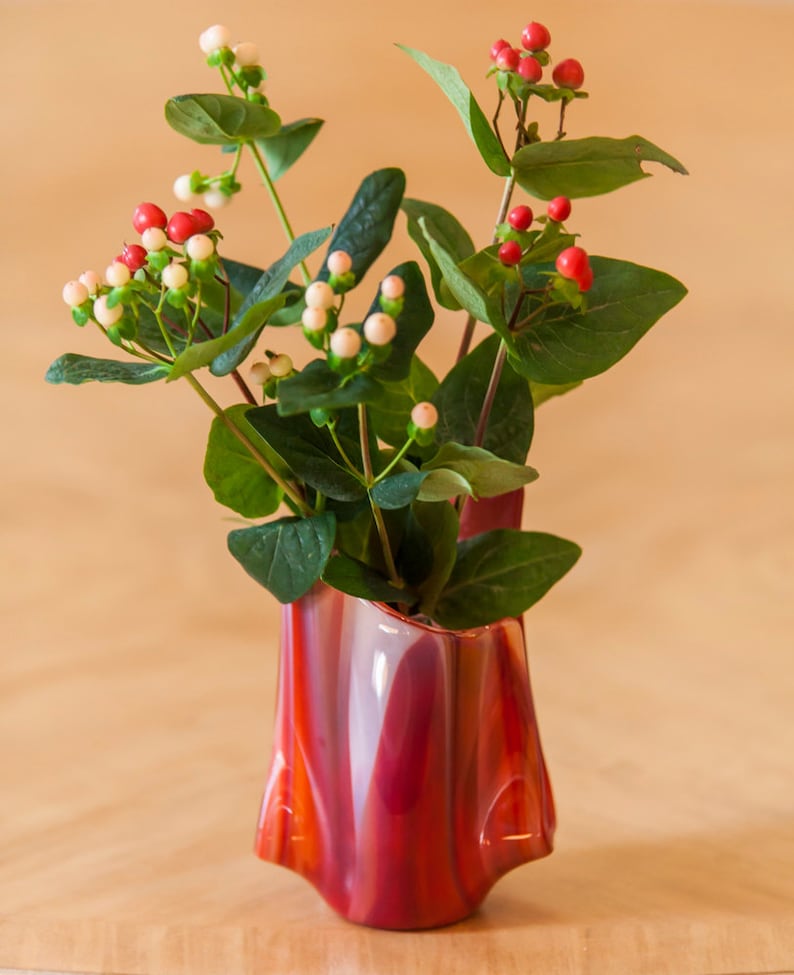 Fused Glass Vase, Red Vase, Candle Holder, Votive, Holiday Gift, Christmas Gift Etsy