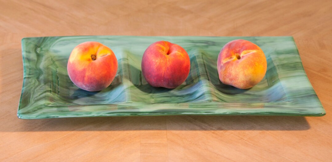 Fused Glass Serving Platter Green Serving Platter Candle Etsy