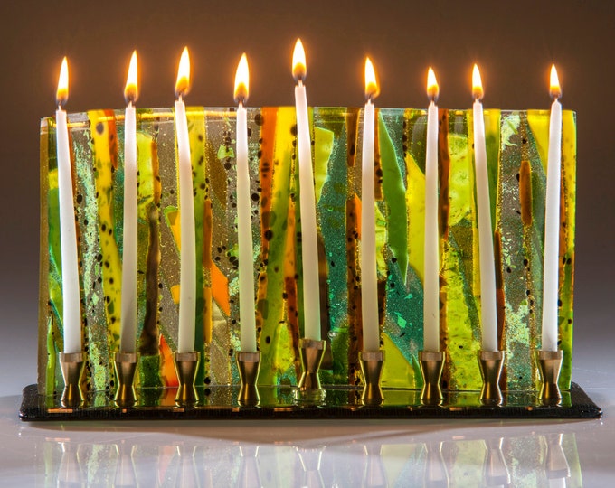Forest Menorah Art Glass Menorah Handmade Collectibles One Etsy