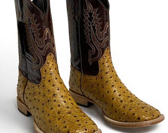 Men's Rodeo Western Square Toe Boots Ostrich Quill skin print Exotic