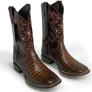 Herr Rodeo Western stövlar med fyrkantig tå och Caiman-mönster, exotiskt