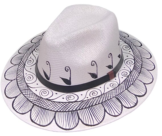 Hand Painted Mexican Artisan Fedora Hat - Unisex Handcrafted  display picture 1