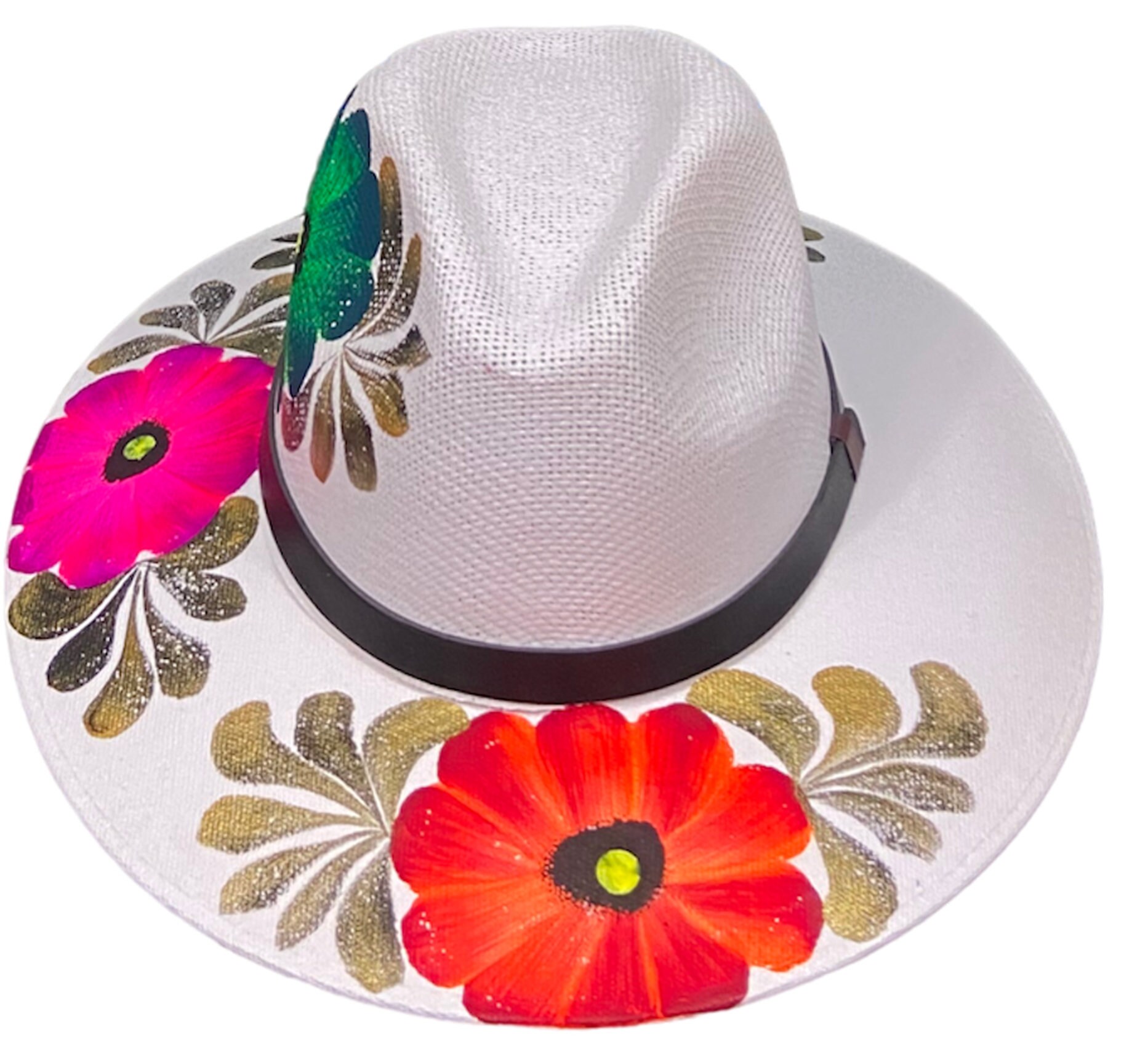 Artisan Hand-Painted Straw Fedora Hat, OS Hand Painted Fedora Hat Made in Mexico Classic Style Summer Hat main image 3