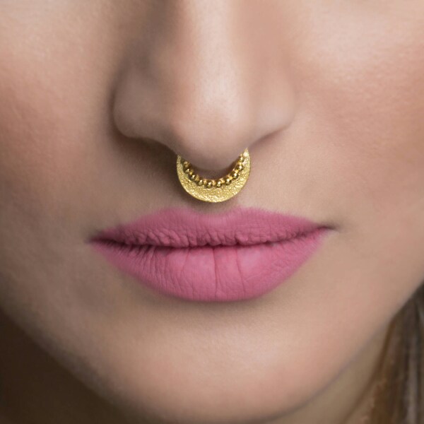 Beaded Septum Ring, Nose Ring, Body Jewelry, 925 solid sterling silver, 18K Gold Plated, Silver Bohemian, Fashion Indian Style