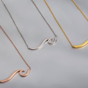 Wave necklace,Wave Pendant,Modern Design Pendant,Solid Gold Necklace,Elegant Chain,Sea Pendant, Beach Jewelry,Surfer Necklace,Fine Jewellery image 1