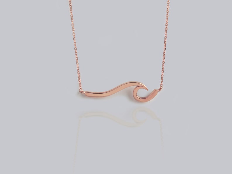Wave necklace,Wave Pendant,Modern Design Pendant,Solid Gold Necklace,Elegant Chain,Sea Pendant, Beach Jewelry,Surfer Necklace,Fine Jewellery image 7