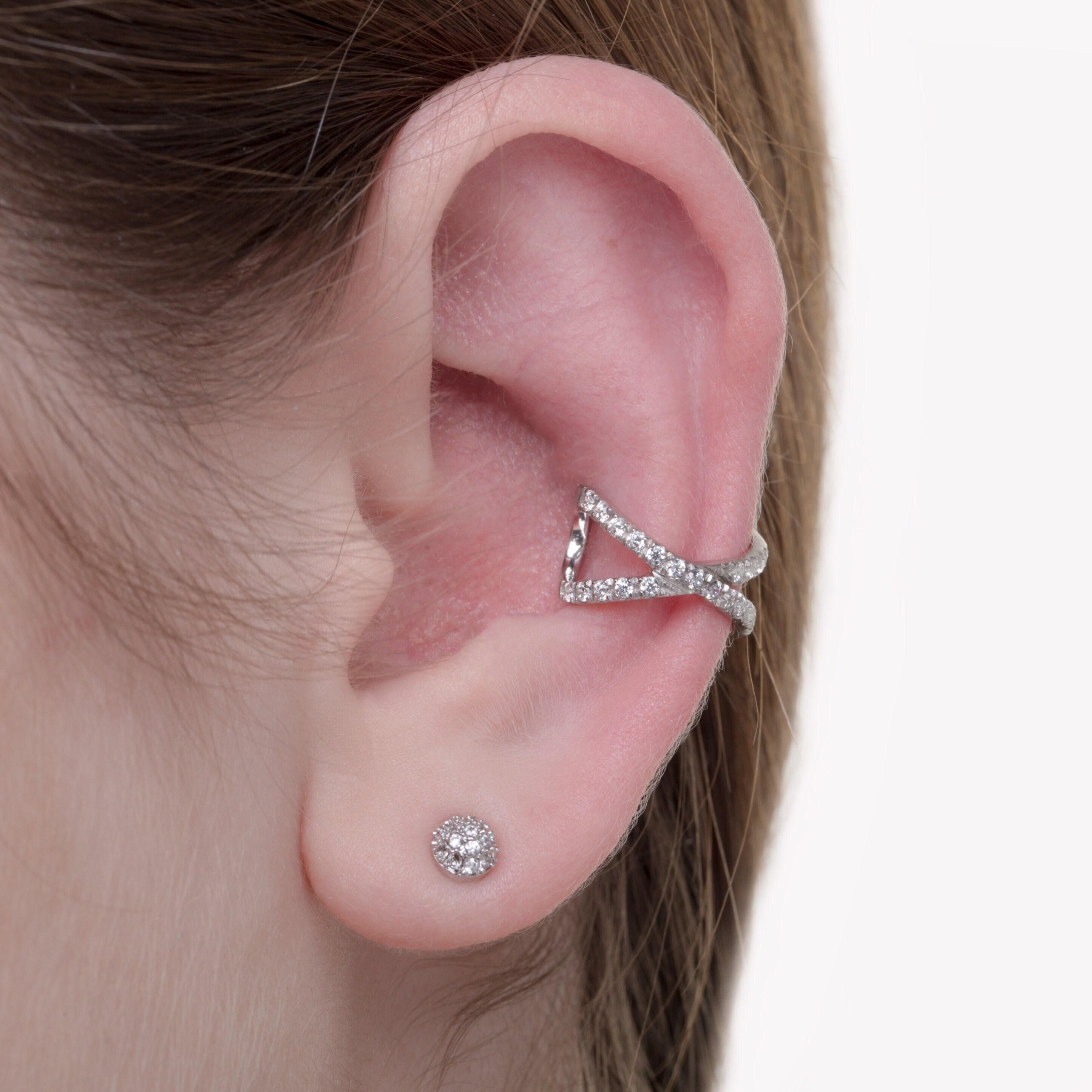 Solid Gold Ear Cuff Ringx Cross Ear Cuffcz Pave Ear Cuff 9k Etsy