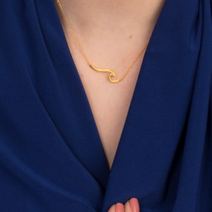 Wave necklace,Wave Pendant,Modern Design Pendant,Solid Gold Necklace,Elegant Chain,Sea Pendant, Beach Jewelry,Surfer Necklace,Fine Jewellery image 4