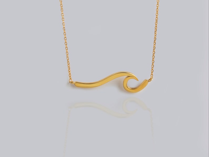 Wave necklace,Wave Pendant,Modern Design Pendant,Solid Gold Necklace,Elegant Chain,Sea Pendant, Beach Jewelry,Surfer Necklace,Fine Jewellery image 5