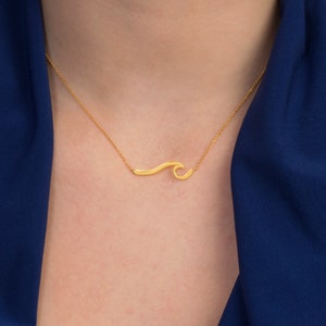 Wave necklace,Wave Pendant,Modern Design Pendant,Solid Gold Necklace,Elegant Chain,Sea Pendant, Beach Jewelry,Surfer Necklace,Fine Jewellery image 2