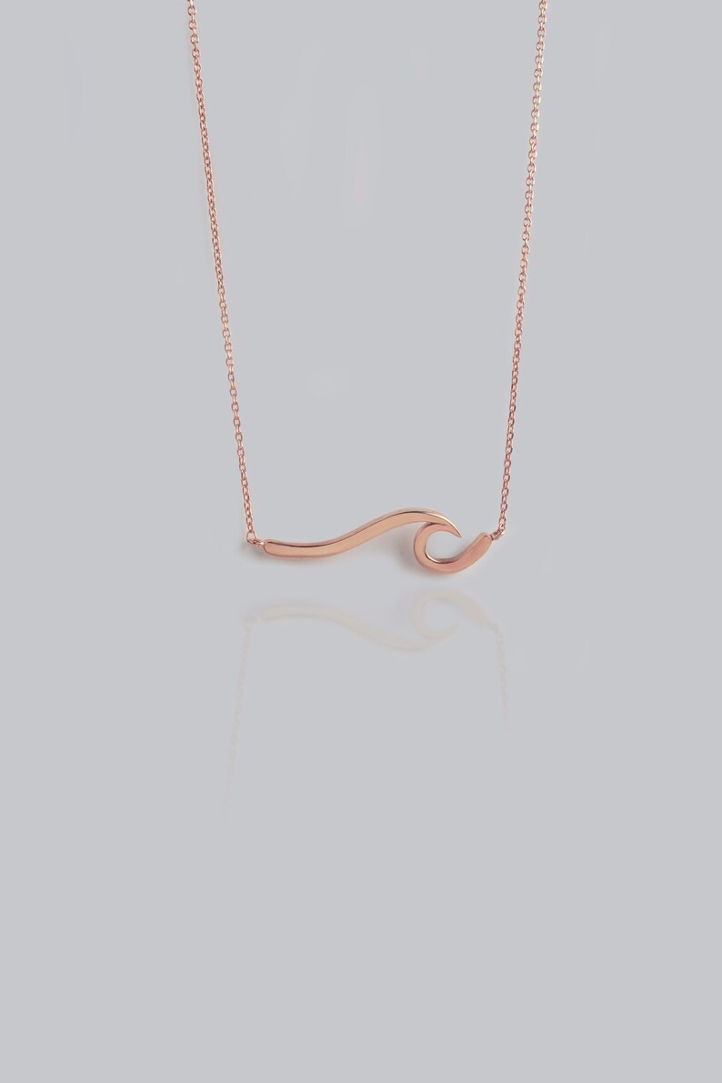 Wave necklace,Wave Pendant,Modern Design Pendant,Solid Gold Necklace,Elegant Chain,Sea Pendant, Beach Jewelry,Surfer Necklace,Fine Jewellery image 9