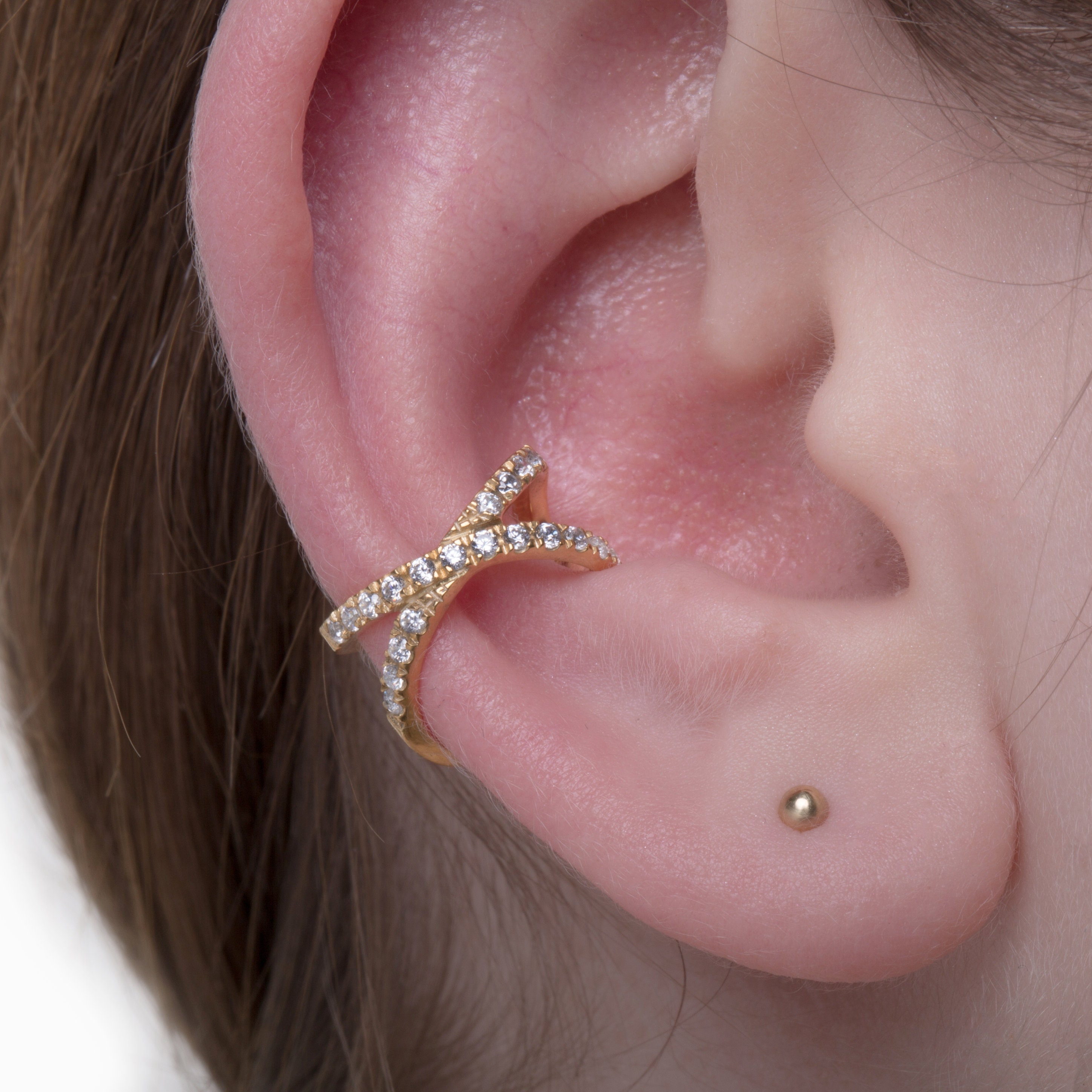 Solid Gold Ear Cuff Ringx Cross Ear Cuffcz Pave Ear Cuff 9k Etsy