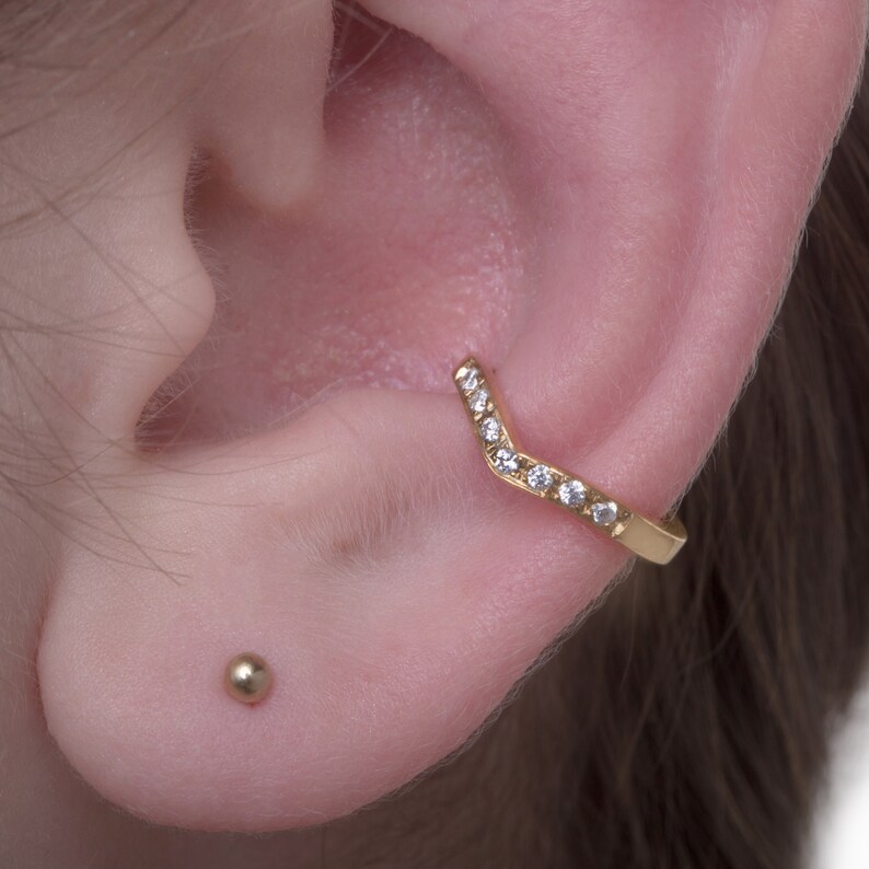 Solid Gold Ear Cuff Ringchevron Ear Cuffcz Pave Ear Cuff 9k Etsy