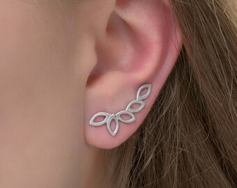 Pair of olive tree leaves, sterling silver ear climbers earrings,Inspiration earrings, hypoallergenic earrings, modern earrings,ear cuffs