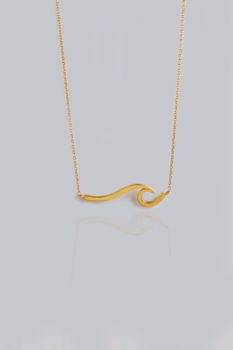 Wave necklace,Wave Pendant,Modern Design Pendant,Solid Gold Necklace,Elegant Chain,Sea Pendant, Beach Jewelry,Surfer Necklace,Fine Jewellery image 8