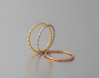 Twist Midi Ring, Knuckle Ring, 14k Solid Gold, Twisted Rope Wedding Band, Twist Stacking Ring ,1.2 mm Midi Ring, Dainty Midi Ring, Toe Ring