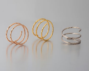 Triple Spiral Twisted Midi Ring, Knuckle Ring, 14k Solid Gold, Twisted Rope Band, Wraparound Ring ,1 mm , Dainty Midi Ring, Toe Ring