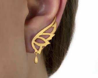 Butterfly Ear Climber,Ear Cuff Earring,925 Sterling silver,Statement earrings cuff, Ear climber,Textured earrings, 18K gold plated
