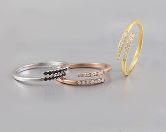 Solid Gold Toe Ring,Double Band Toe Ring,Midi & Pinky Ring,9k or 14k Solid Gold,Adjustable Ring,Black or White CZ,Real Gold Toe Ring