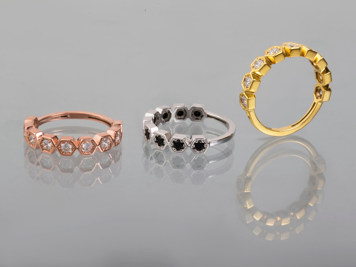 Hexagon Ring Geometric Ring 9k or 14k Solid Gold Minimalist Etsy