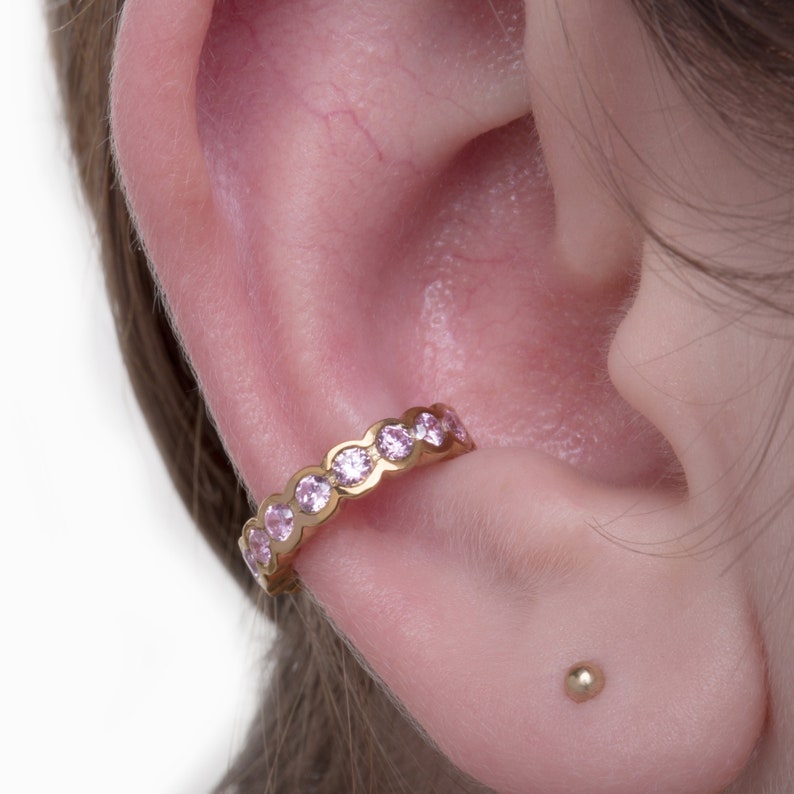 Solid Gold Ear Cuff, CZ Pave Ear Cuff, Solid Gold 9k or 14k, Non Pierced Ear Cuff, Ear Wrap, Single Row CZ Ear Cuff, Real Gold Ear Cuff image 6