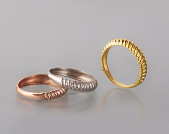 Ribbed Ring,Geometric Ring, 9k 14k or 18k Solid Gold, Minimalist Ring, Ring with Ribbed, Modern Ring, Trendy ring