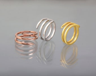 Spiral Ring, Thumb Ring, 9k or 14k Solid Gold Ring, 1,5mm Thick Ring, Wrap Ring, Triple Swirl Ring, Thick Coil ring for Women,Beautiful Gift