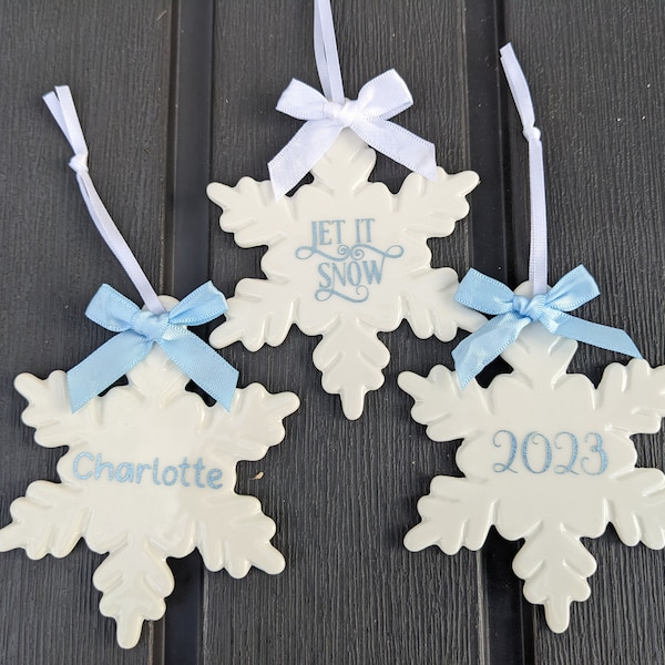 Glazed Ceramic Snowflake Ornament, Personalized, Custom Ornament, Christmas Tree Ornament, Gift Idea