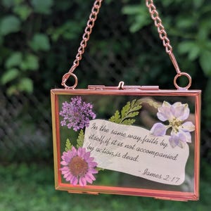 Pressed Wildflower Frame With Bible Verse James: Hanging Wall Decor
