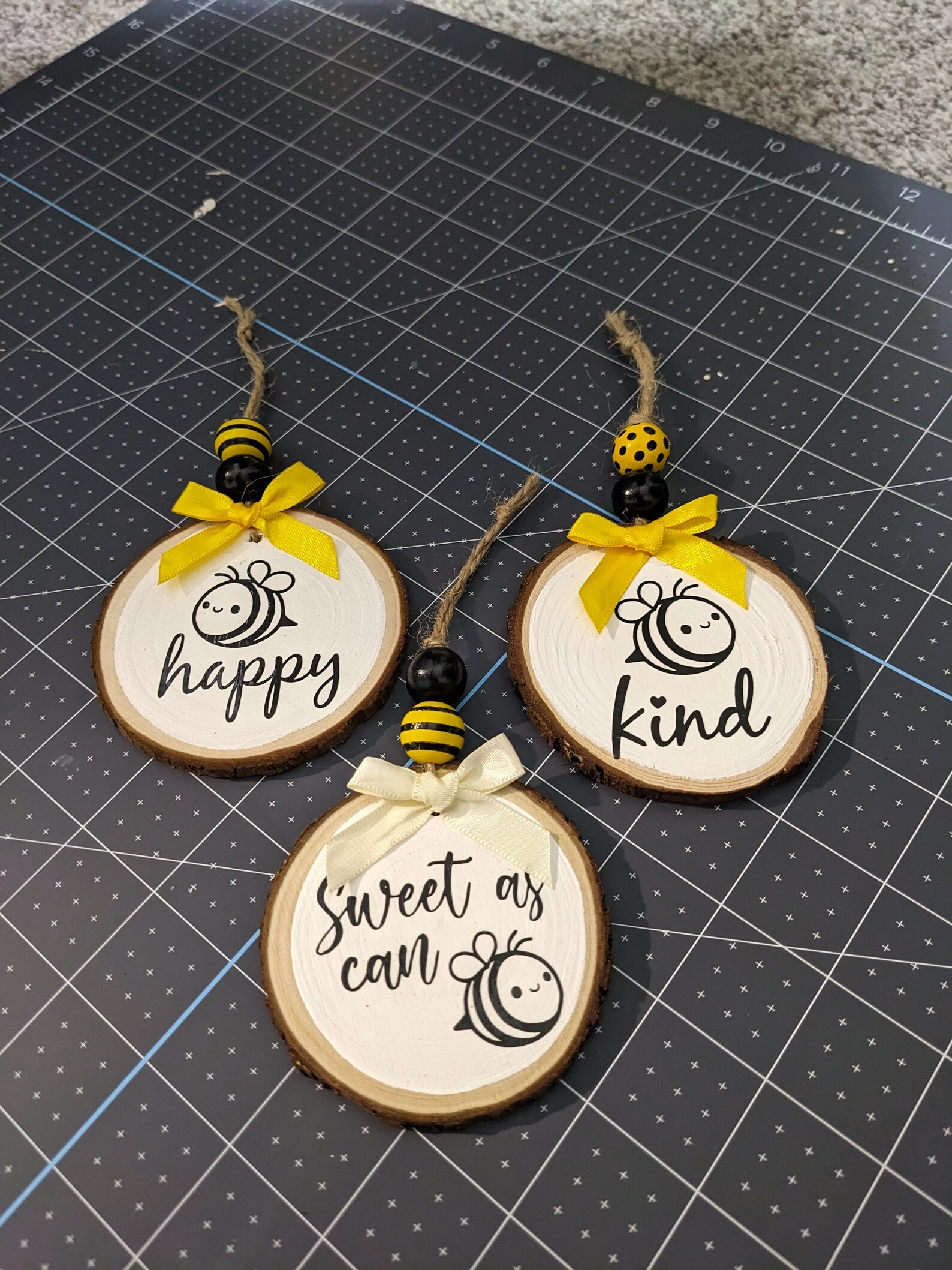 Bee Ornament Spring Bee Decor Mini Wood Slice Handmade Etsy