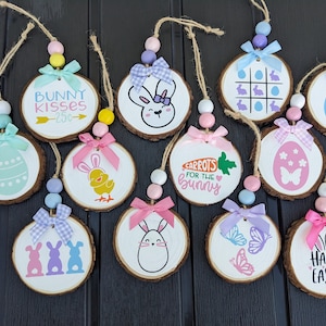 Handmade Wood Slice Easter Ornament: Painted Easter Decor