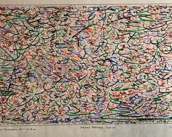 Controlled Chaos, one-of-a-kind original Fine Art drawing in marker on paper.  It is vibrant, colorful, modern, contemporary.