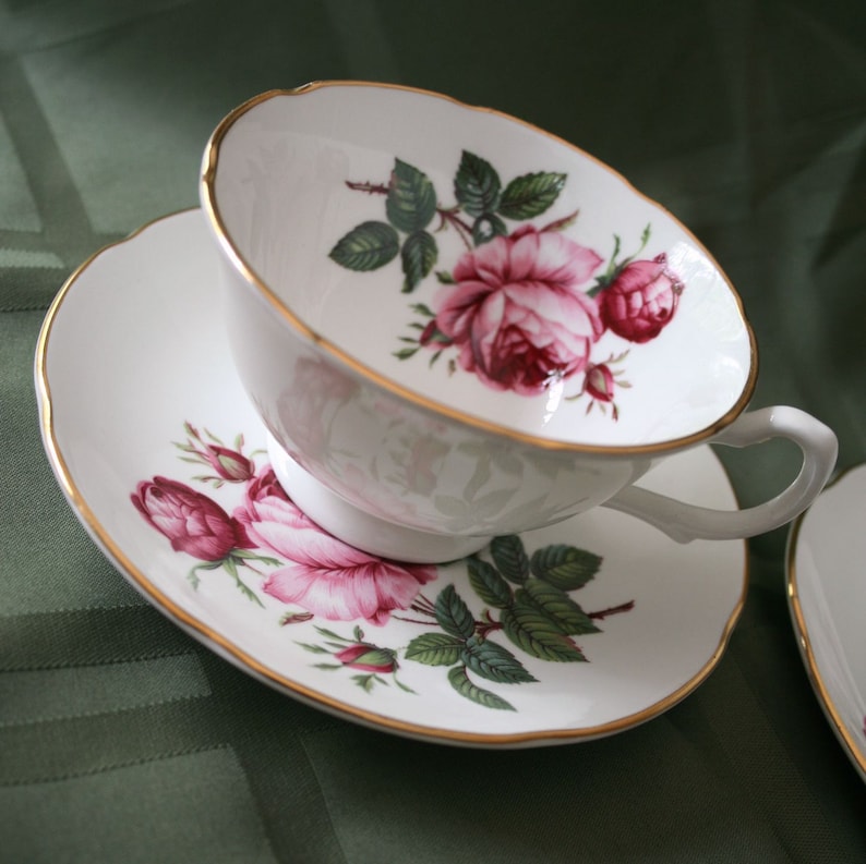 Royal Grafton Fine Bone China, Rose Pattern, Set of 2 Cups and Saucers