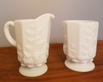 Westmoreland Glass Co. Paneled Grape Cream and Sugar set, milk glass