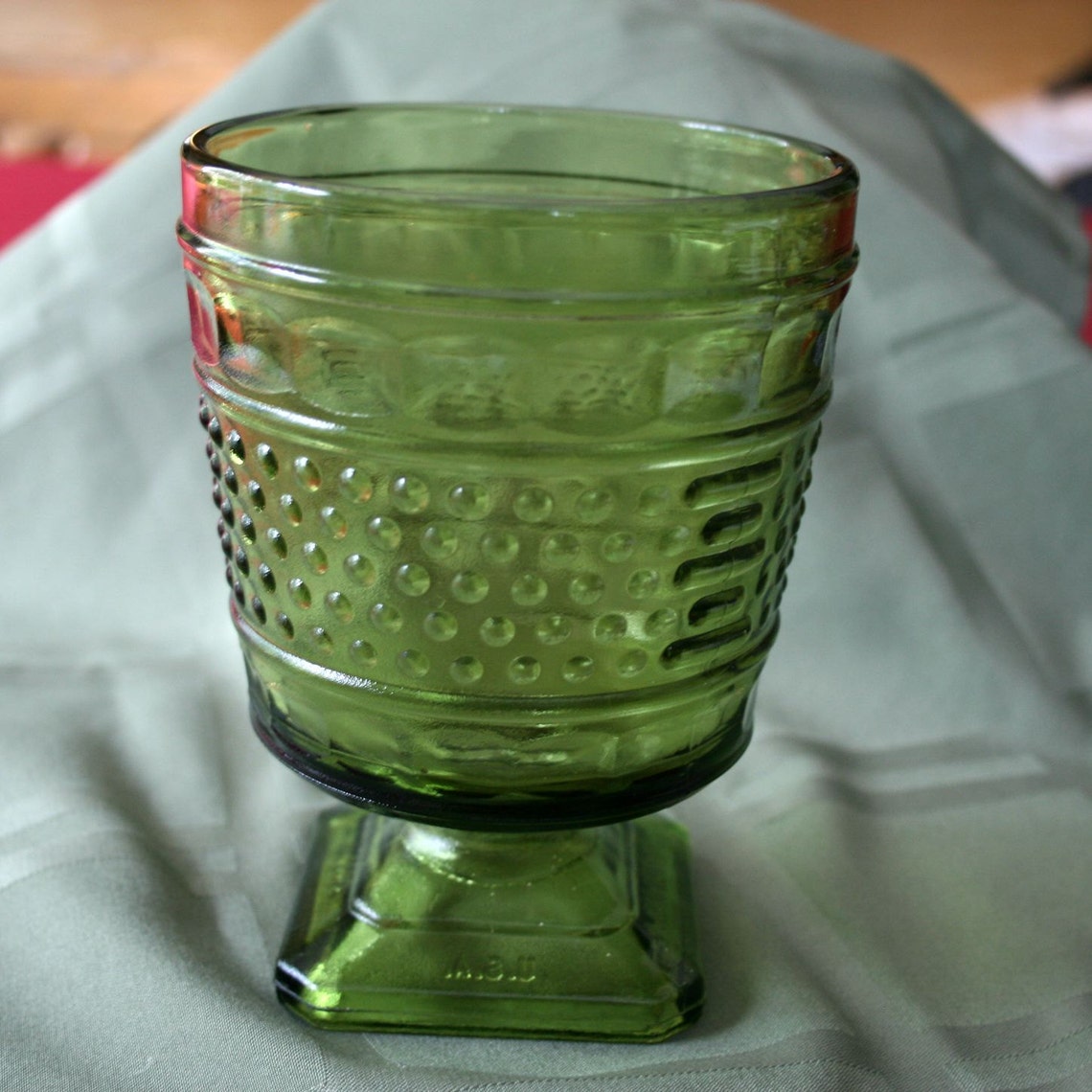 Napco Green Hobnail glass planter vase pedestal dish Etsy