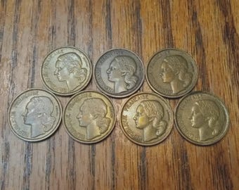 7 France 10 Francs 1950, 51, 52, 55, 57 (KM#915.1), 1952-B, 53-B, (KM#915.2)