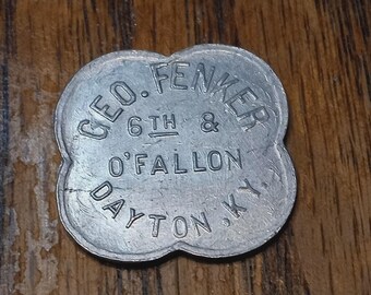Geo. Fenker 6th & Fallon Dayton, KY. Good For 5c In Trade Token Scalloped 1"