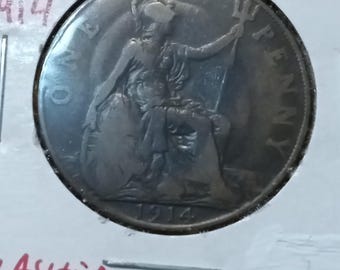 1914 Great Britain One Penny KM#810 Clashed Die