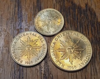 1969 Uruguay 1, 5, 10 Centavos Coins 3 Coin Set Nice!!