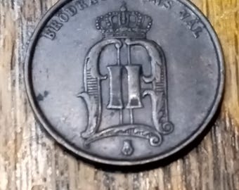 1874 Sweden 2 Ore KM#735 Bronze Planchet Defect See Pictures