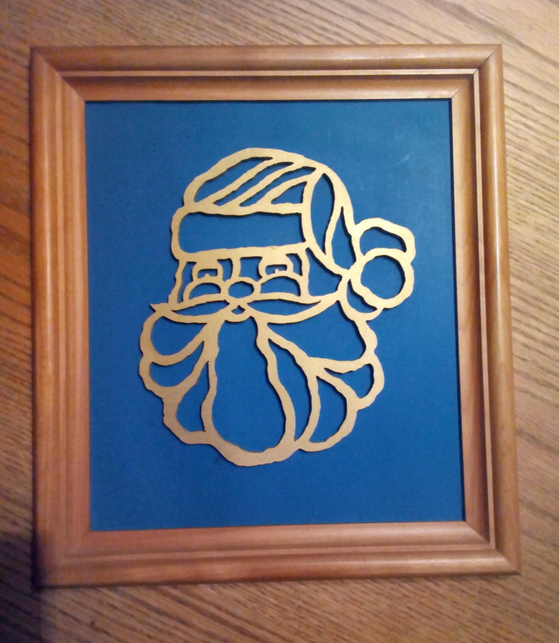 Framed Scroll Saw Santa With Blue Background Etsy