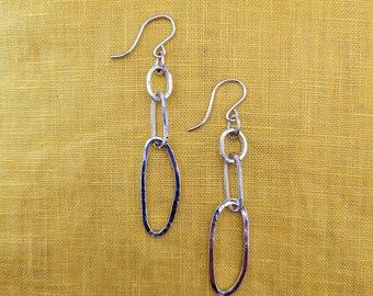 Sterling Silver Forged Link Drop Earrings