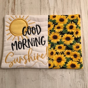 Embroidered Mug Rug: Good Morning Sunshine, Sunflower Fabric