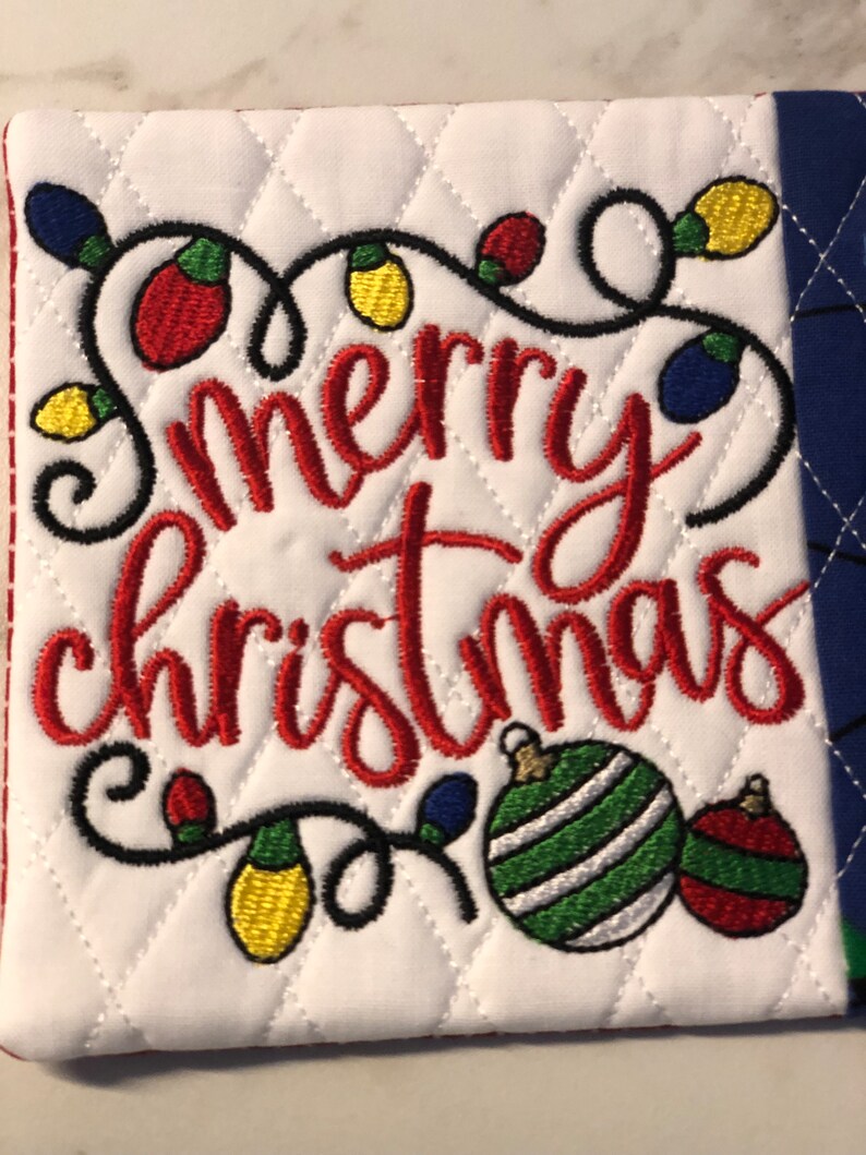 NEW MERRY CHRISTMAS lights Mug Rug, Christmas Coasters,stocking stuffer, Coffee Lover,Hostess Gift, Fabric Coaster, stocking stuffer image 3